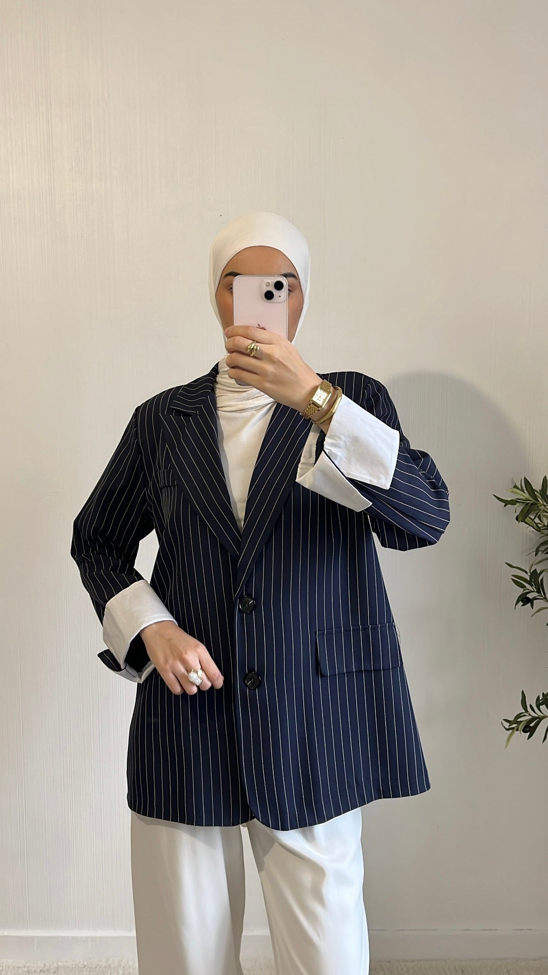 Blazer Rayé Bleu Marine Oversize