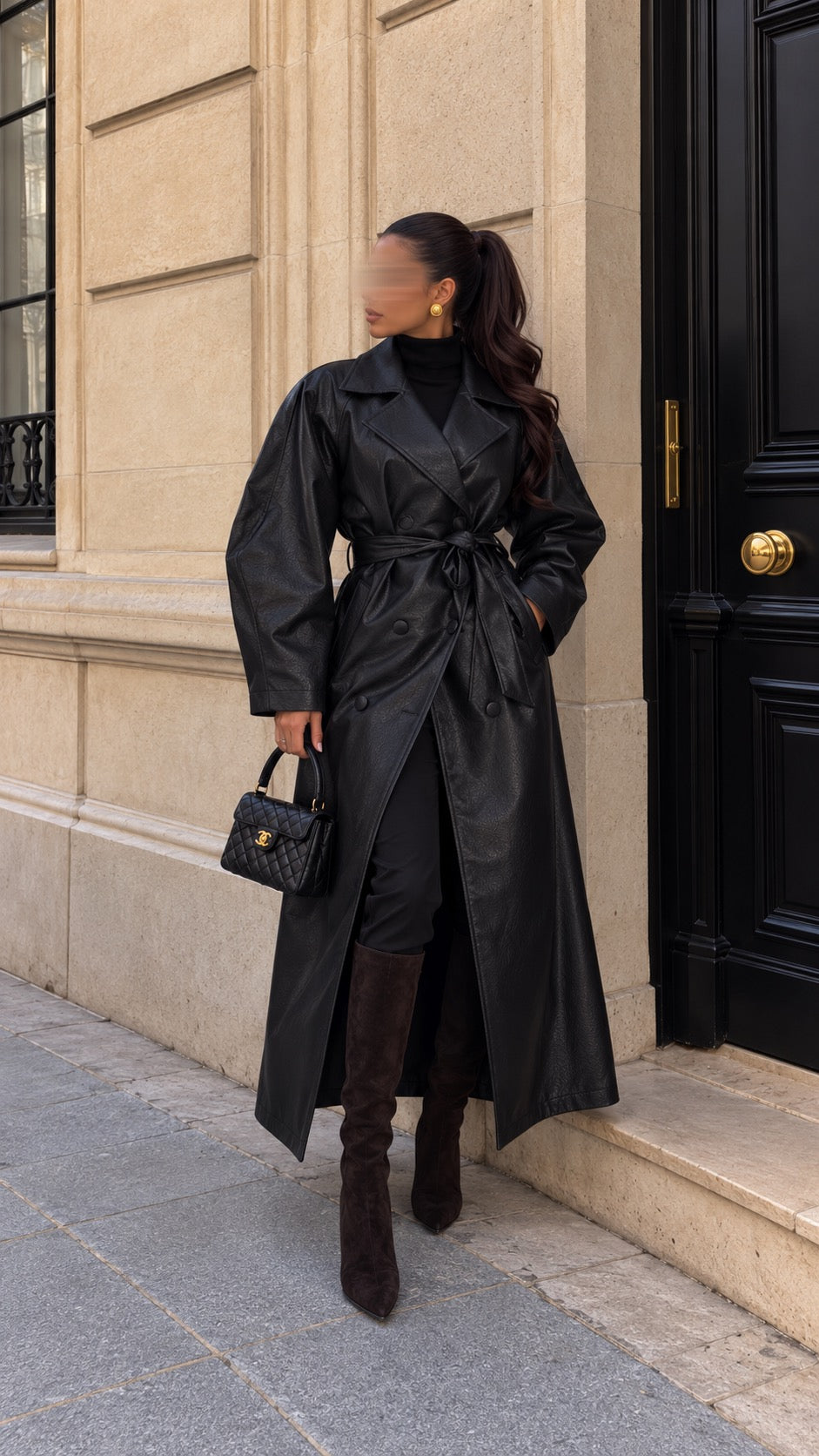 Trench Long Similicuir Noir