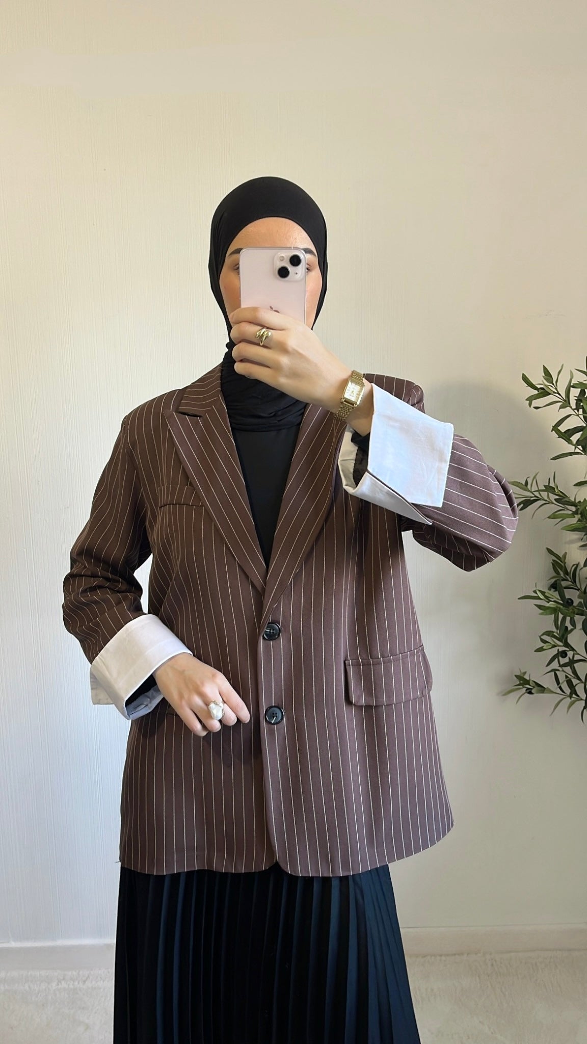 Blazer Rayé Marron Oversize