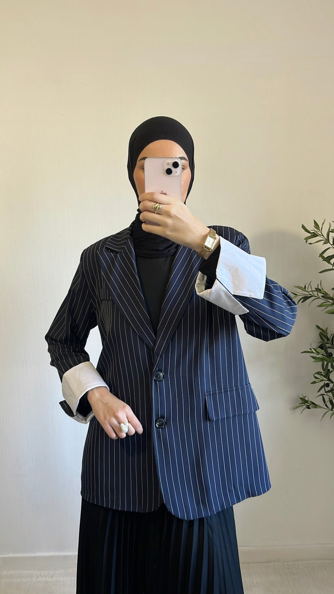 Blazer Rayé Bleu Marine Oversize