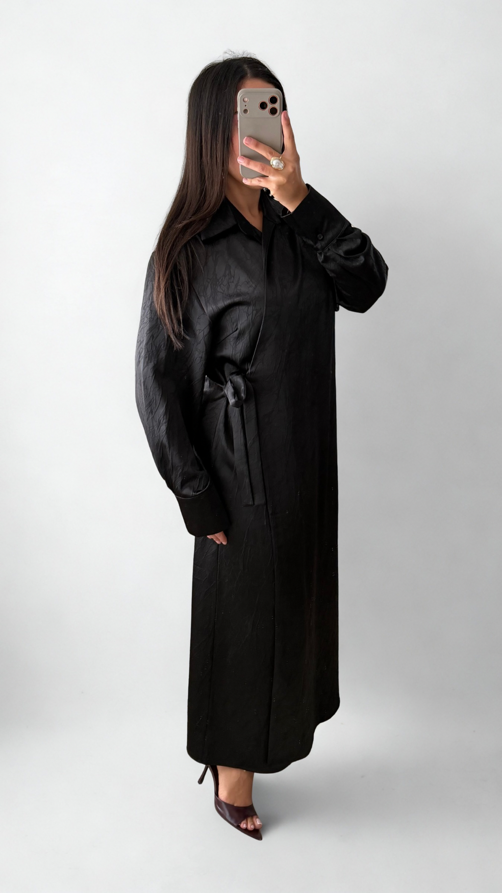 Robe longue fluide beige élégante