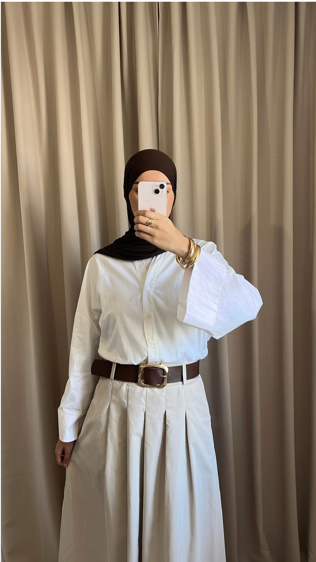 Jupe Beige Taille Haute & Ceinture