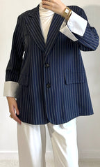 Blazer Rayé Bleu Marine Oversize
