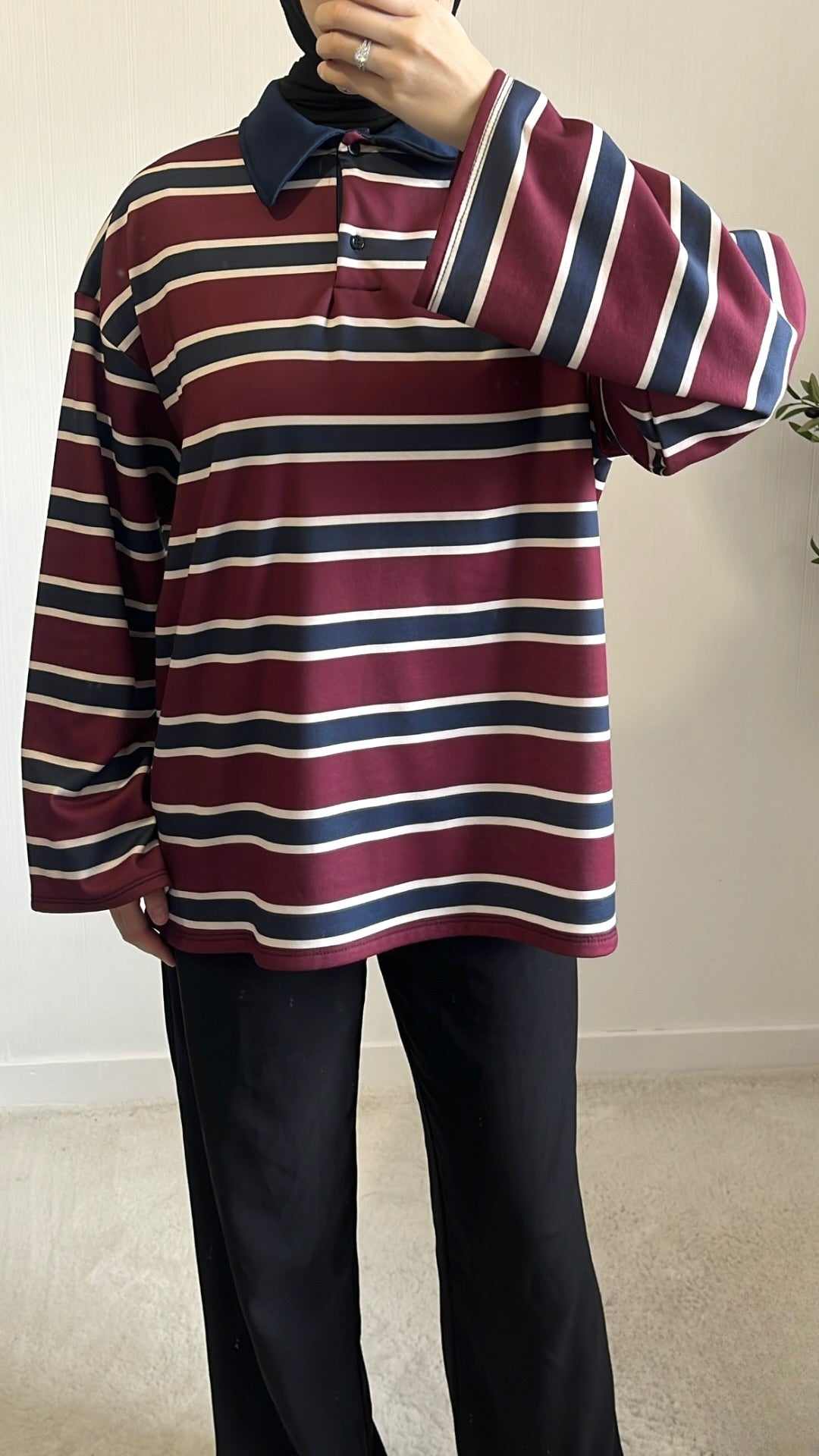 Polo Rayé Essentiel Bordeaux