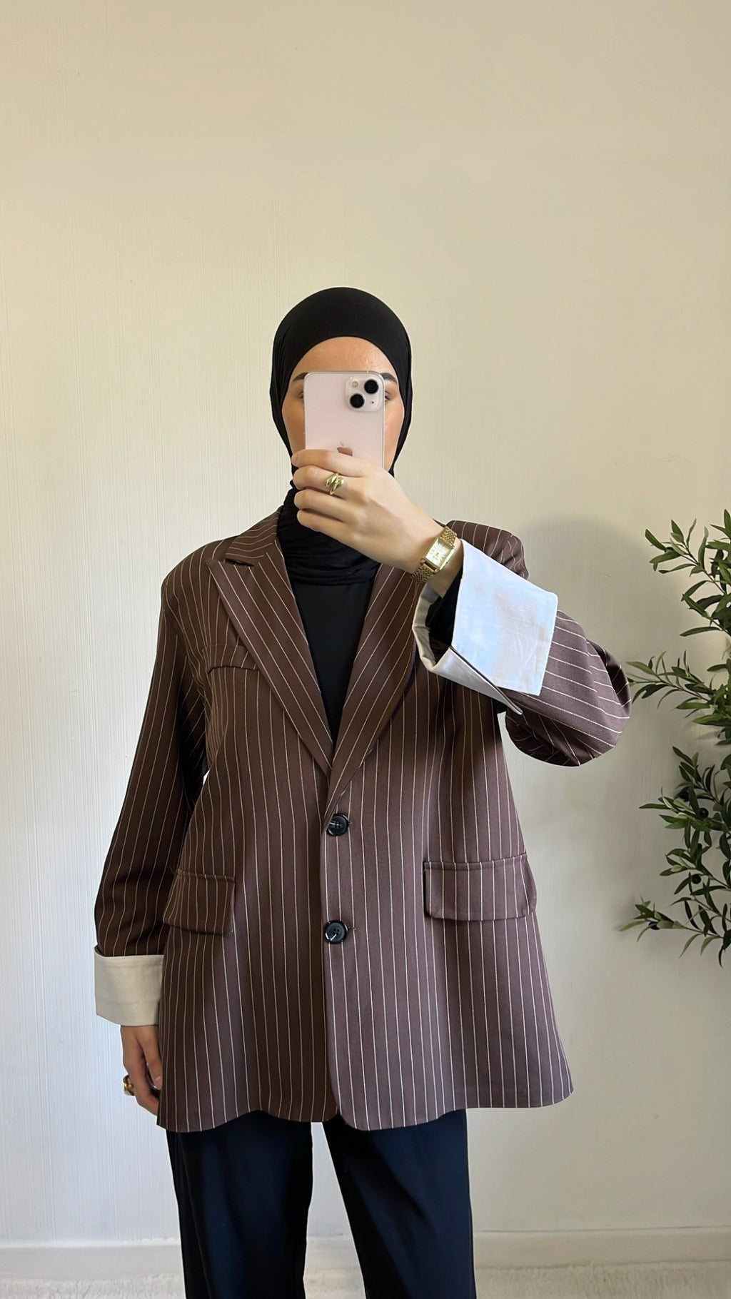 Blazer Rayé Marron Oversize
