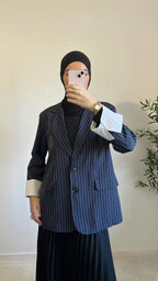 Blazer Rayé Bleu Marine Oversize