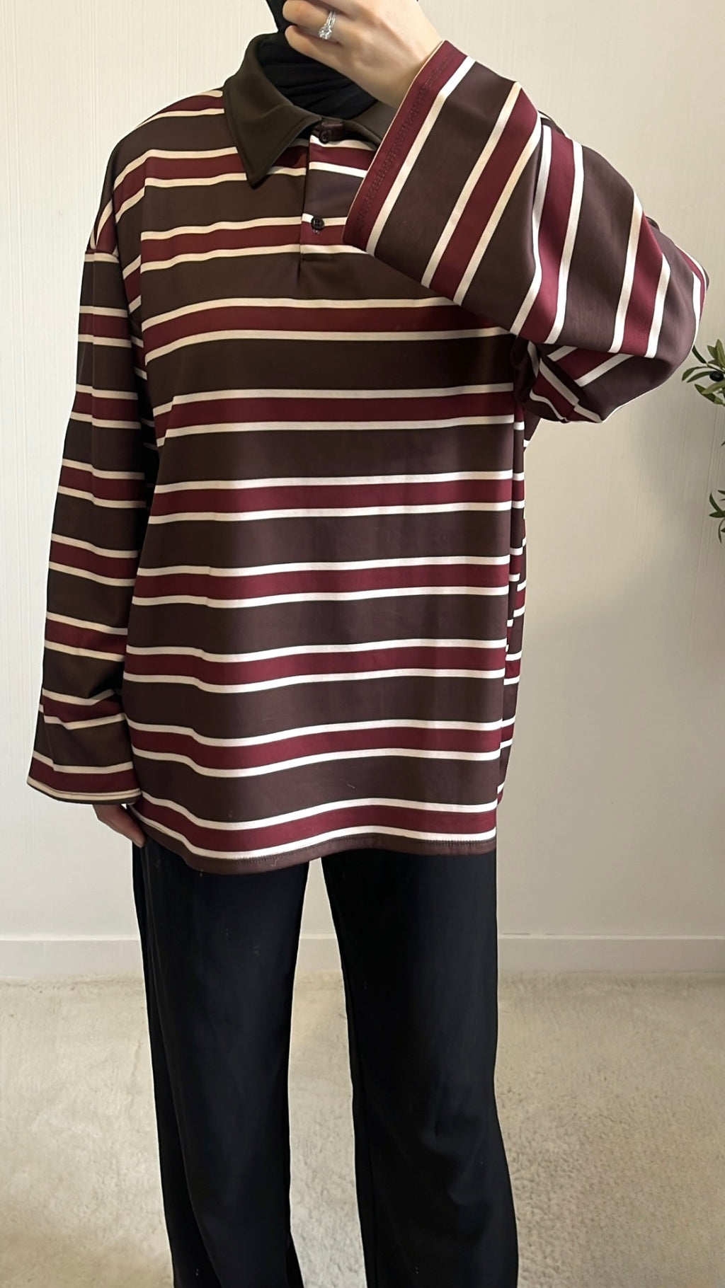 Polo Rayé Essentiel Marron