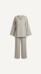 Ensemble kimono beige femme Myraida | Tenue fluide coordonnée